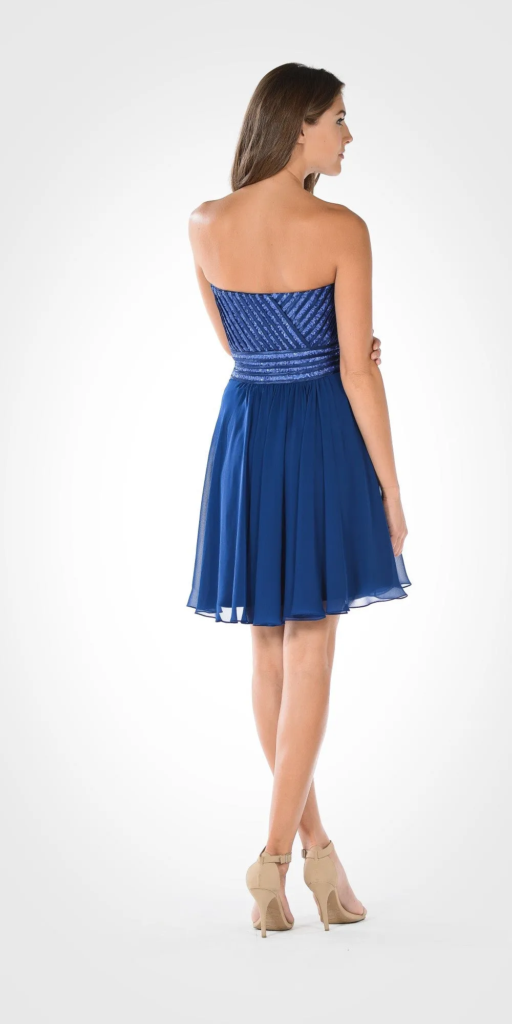 Poly USA 7716 Strapless Embellished Bodice A-line Chiffon Short Dress