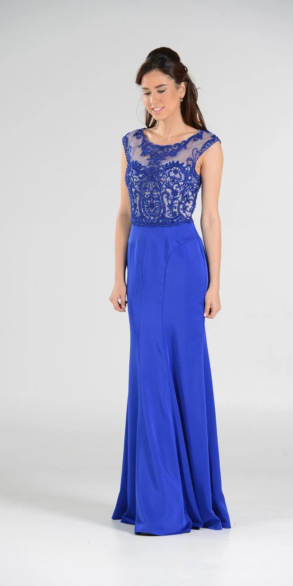 Poly USA 7908 Scoop Neck Appliqued Bodice Gown Cap Sleeves