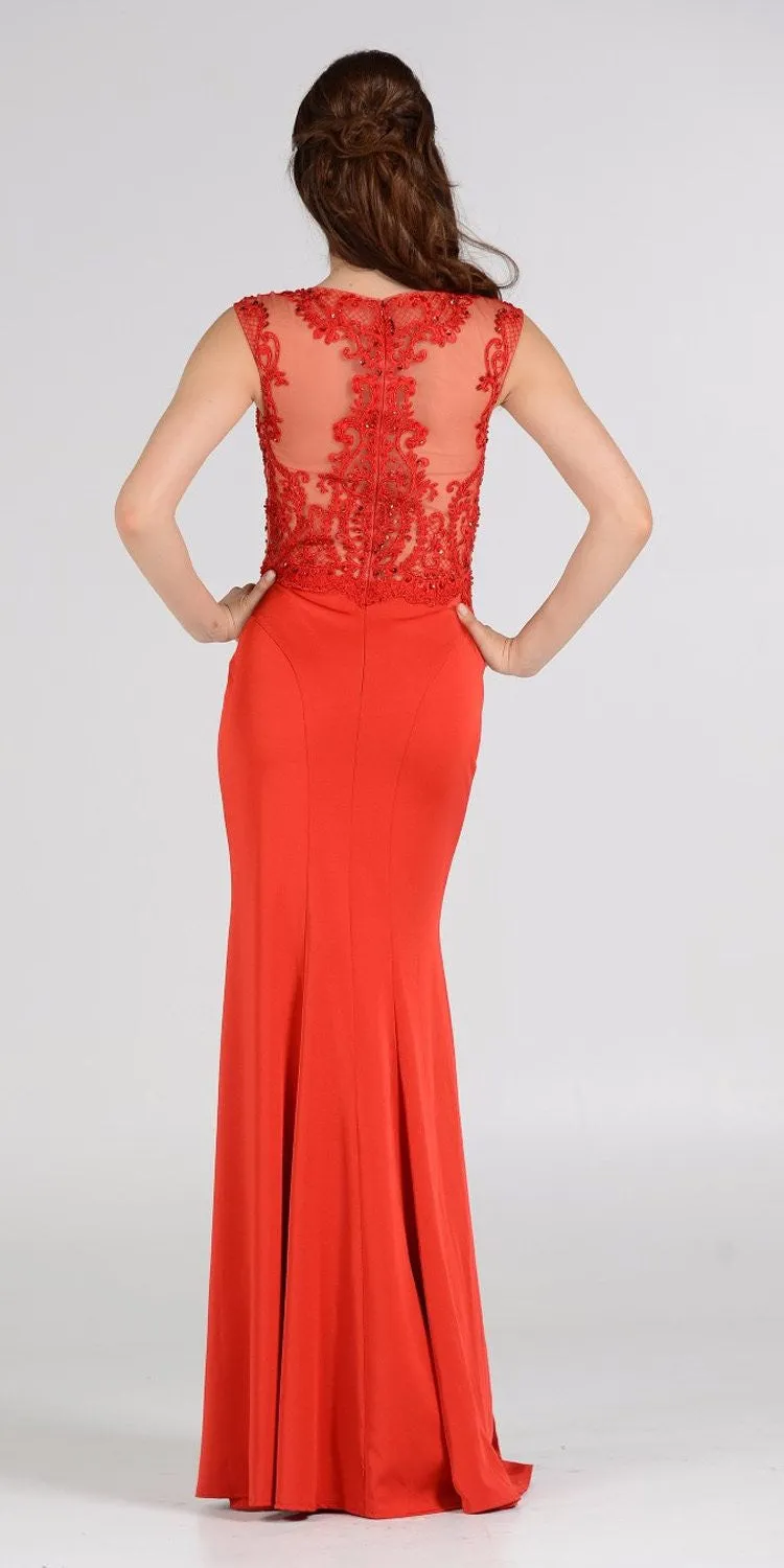 Poly USA 7908 Scoop Neck Appliqued Bodice Gown Cap Sleeves