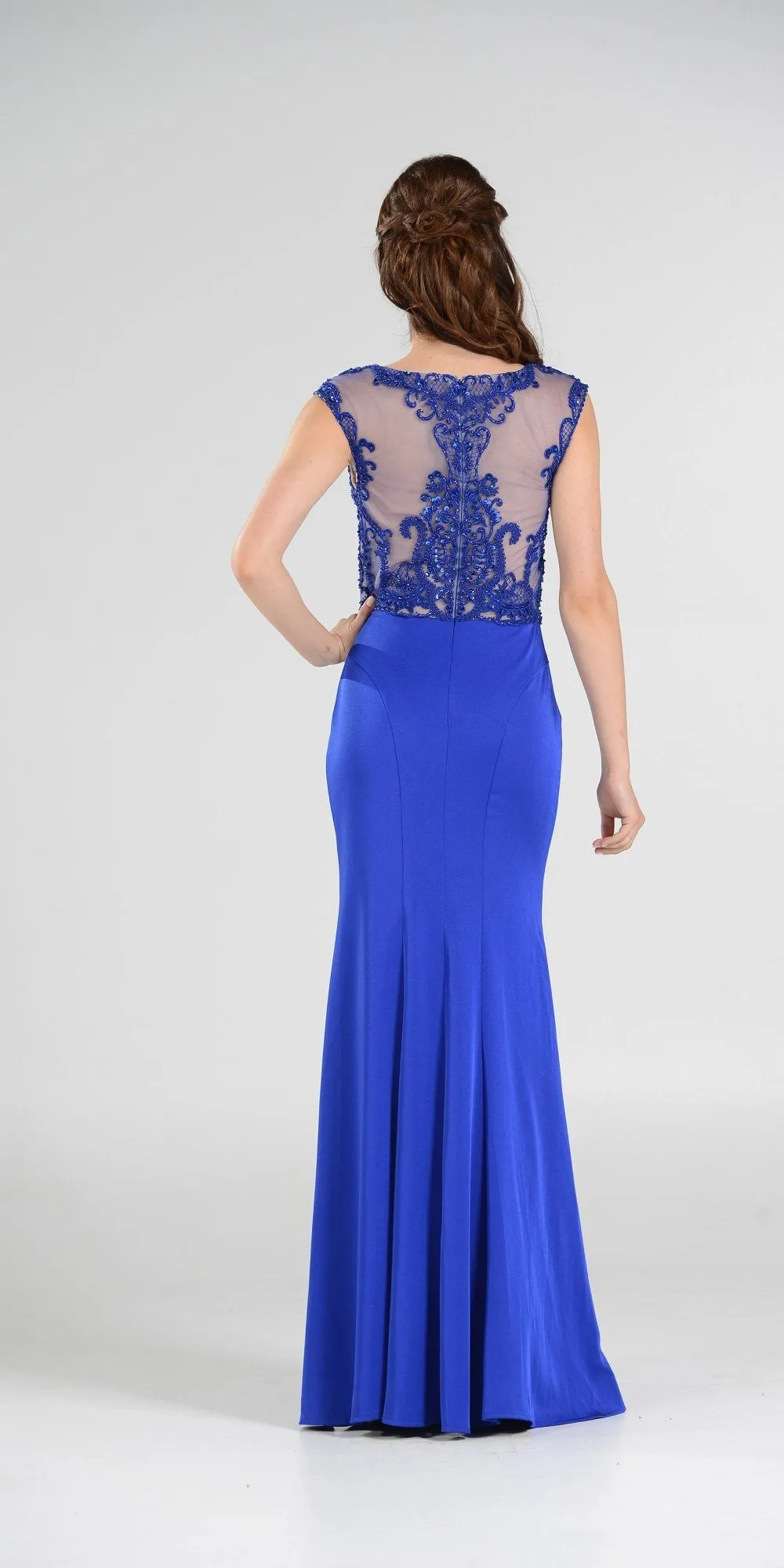 Poly USA 7908 Scoop Neck Appliqued Bodice Gown Cap Sleeves