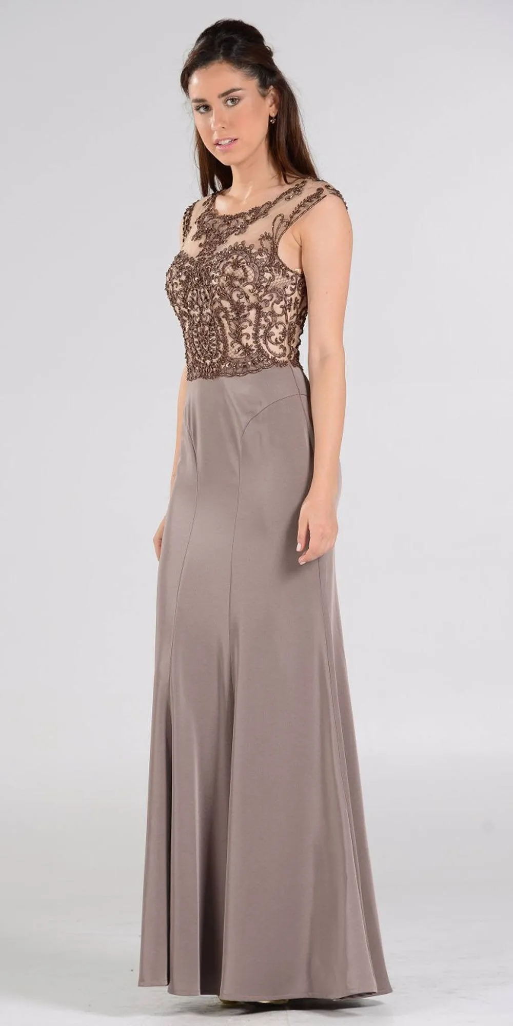 Poly USA 7908 Scoop Neck Appliqued Bodice Gown Cap Sleeves