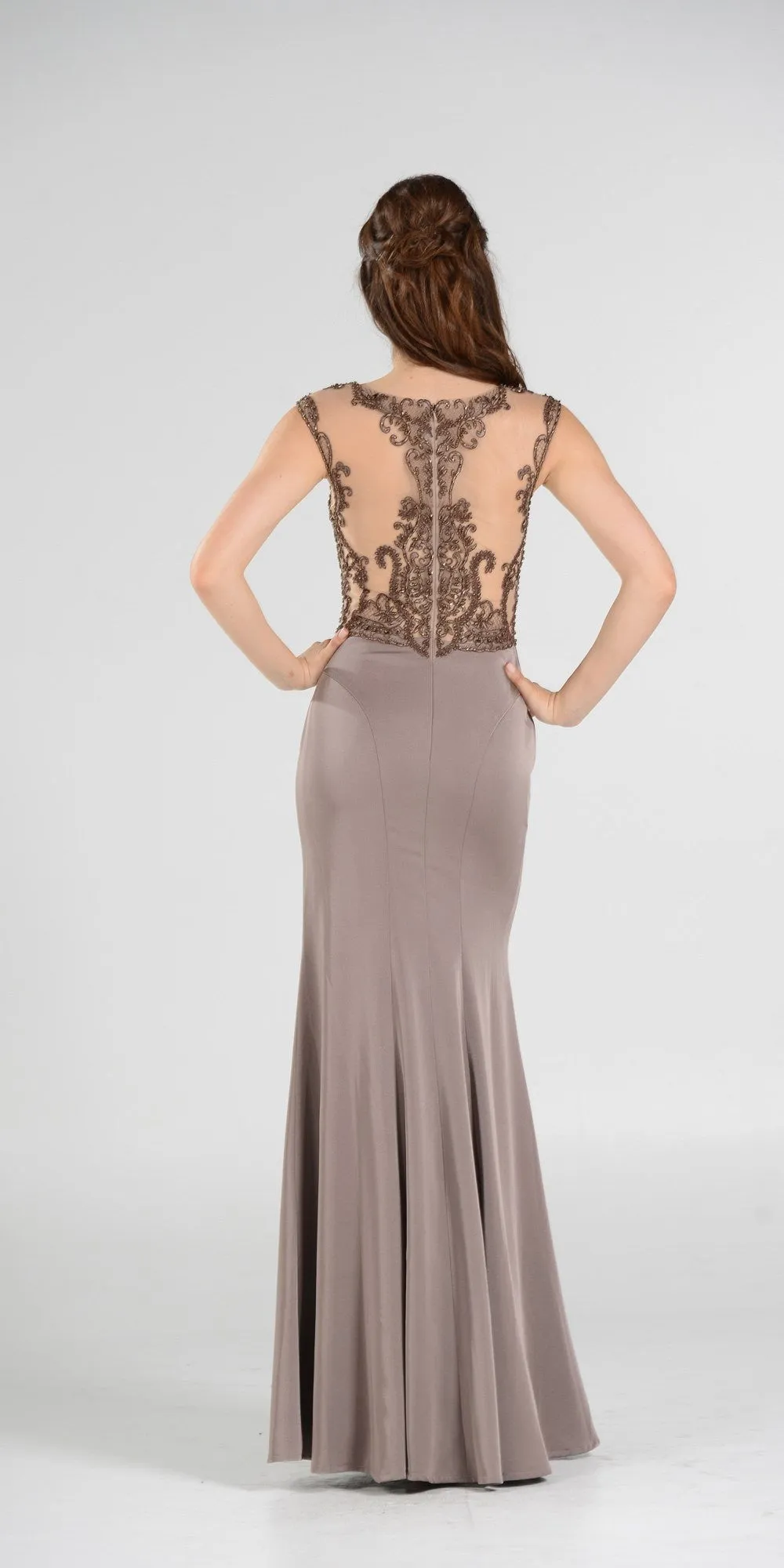 Poly USA 7908 Scoop Neck Appliqued Bodice Gown Cap Sleeves