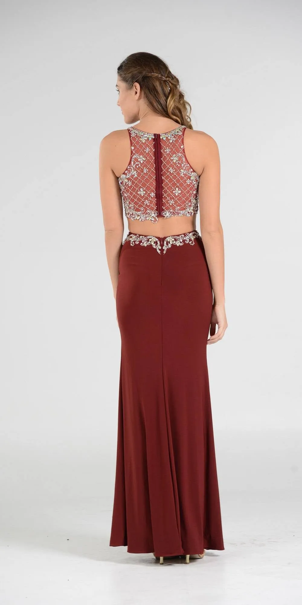 Poly USA 7926 Two-Piece Gown Embellished Crop Top and ITY Skirt