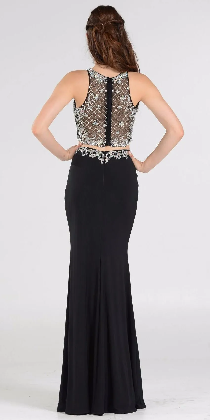 Poly USA 7926 Two-Piece Gown Embellished Crop Top and ITY Skirt