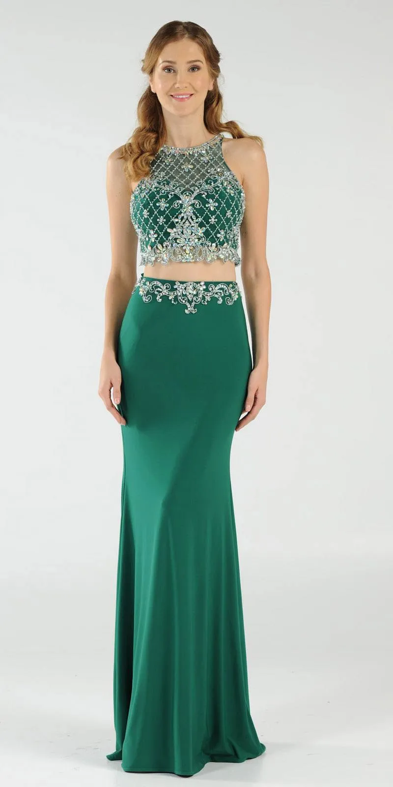 Poly USA 7926 Two-Piece Gown Embellished Crop Top and ITY Skirt