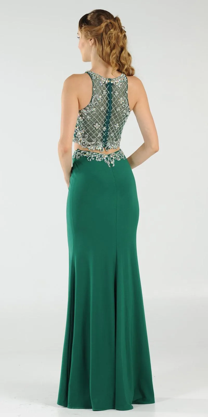Poly USA 7926 Two-Piece Gown Embellished Crop Top and ITY Skirt