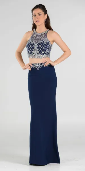 Poly USA 7926 Two-Piece Gown Embellished Crop Top and ITY Skirt