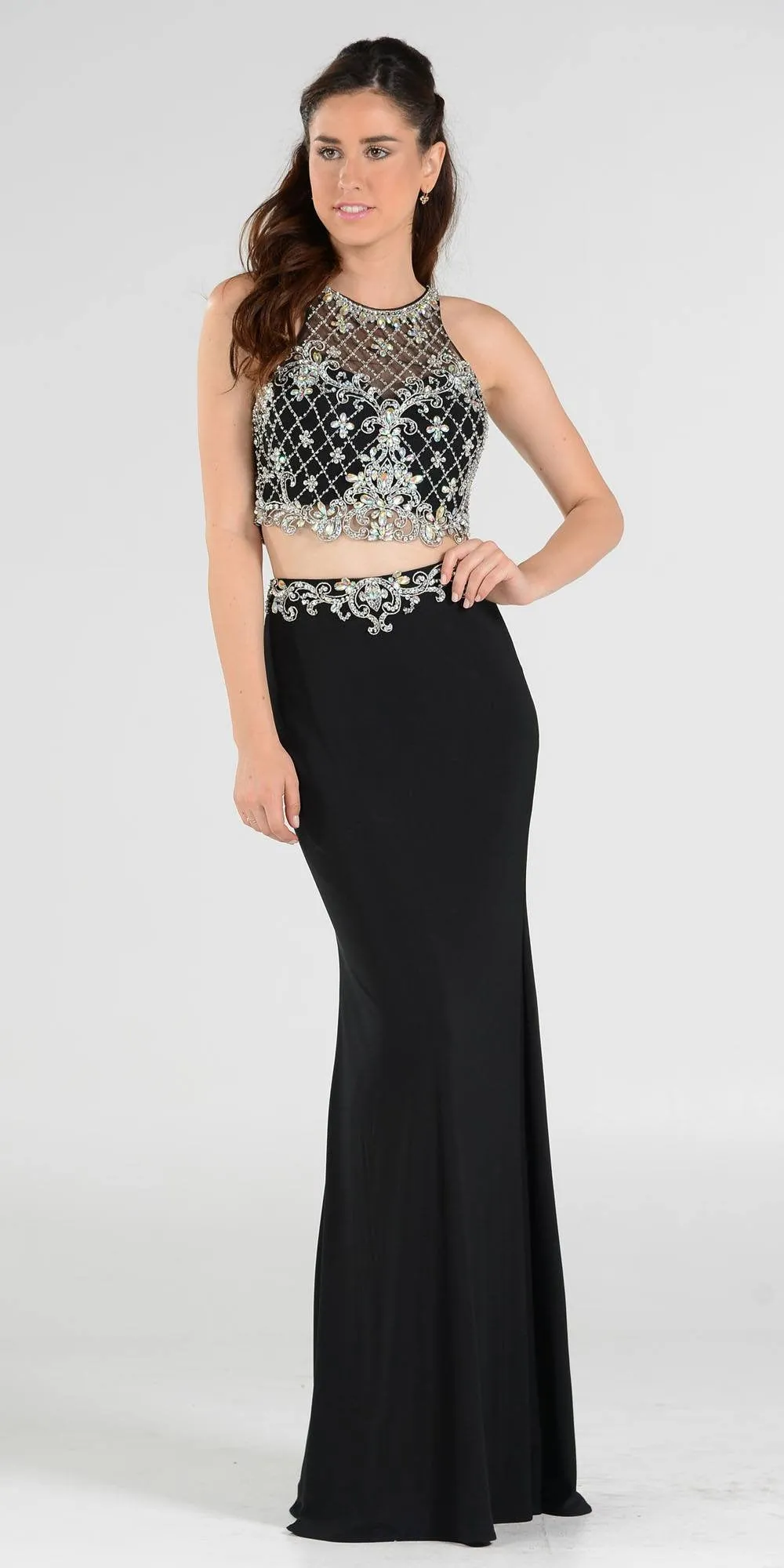 Poly USA 7926 Two-Piece Gown Embellished Crop Top and ITY Skirt