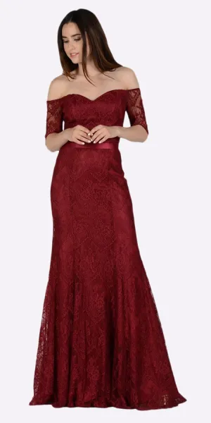 Poly USA 8030 Off Shoulder Lace Fit and Flare Gown