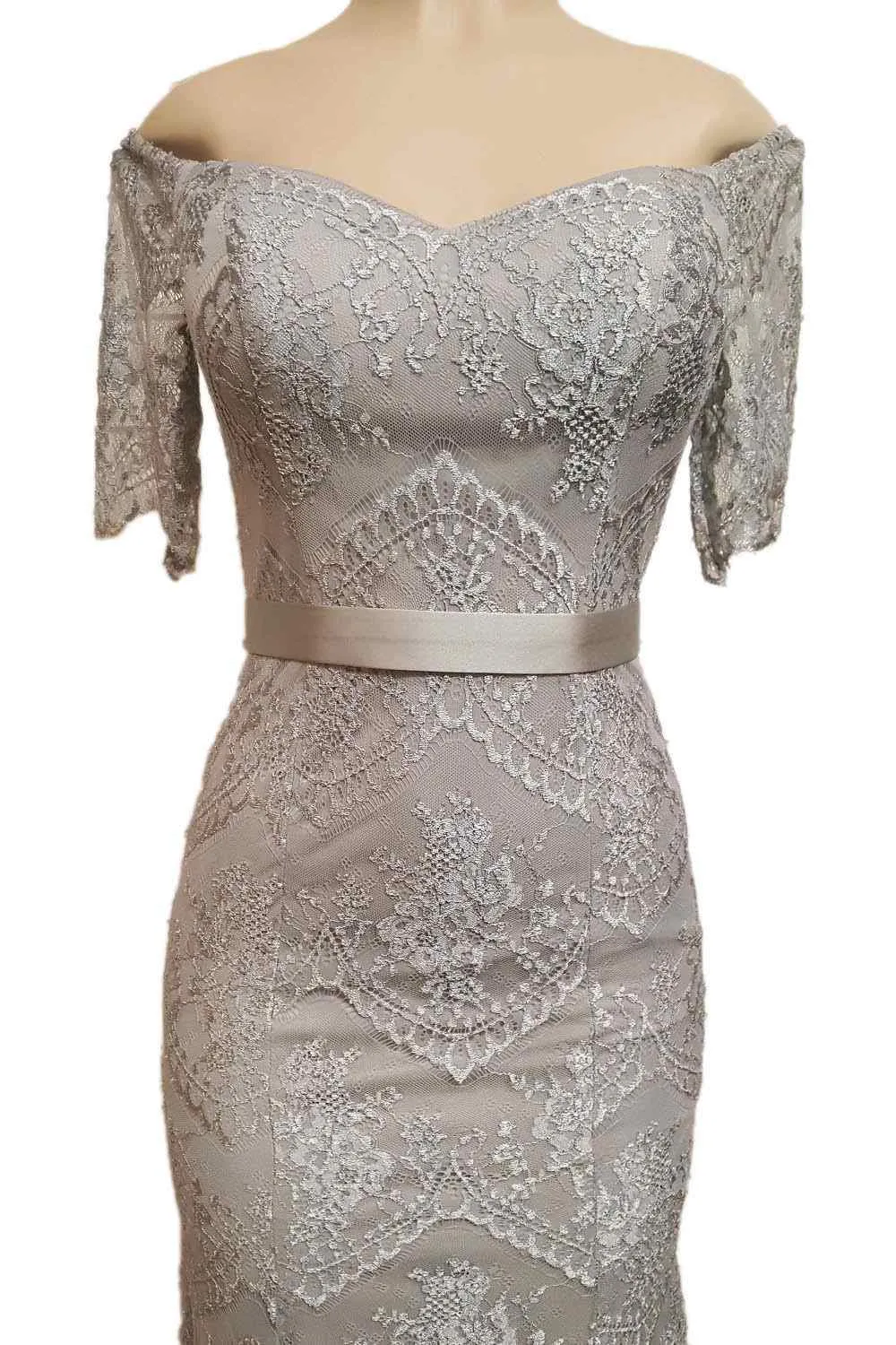 Poly USA 8030 Off Shoulder Lace Fit and Flare Gown