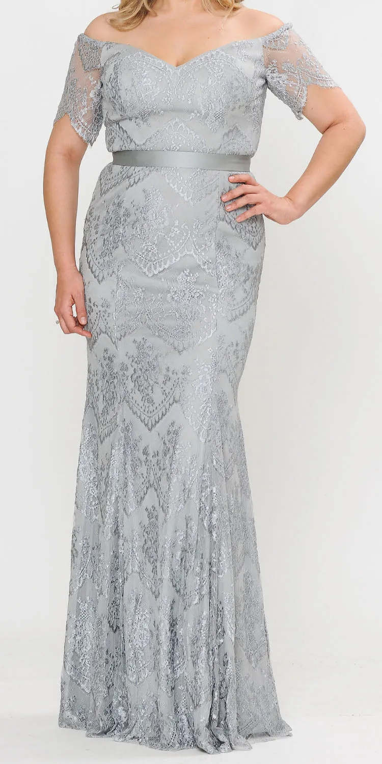 Poly USA 8030 Off Shoulder Lace Fit and Flare Gown