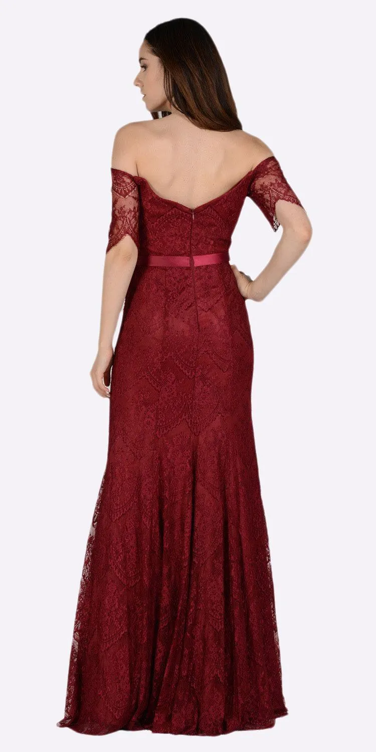 Poly USA 8030 Off Shoulder Lace Fit and Flare Gown