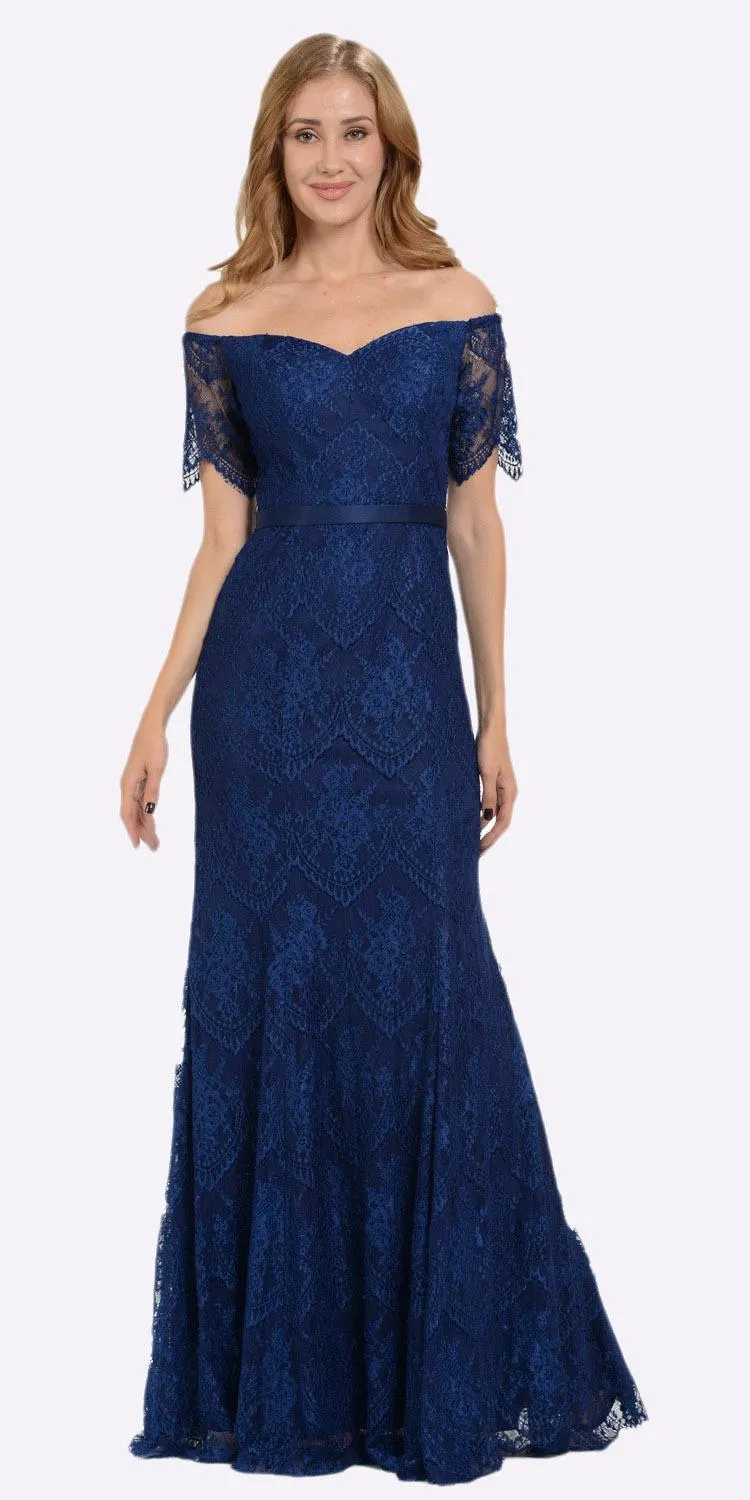 Poly USA 8030 Off Shoulder Lace Fit and Flare Gown