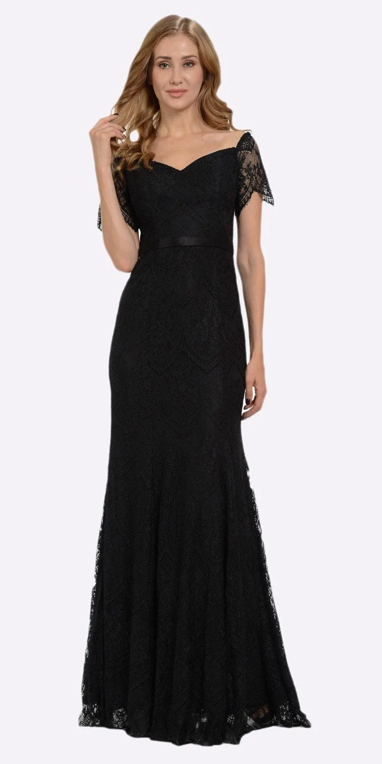 Poly USA 8030 Off Shoulder Lace Fit and Flare Gown