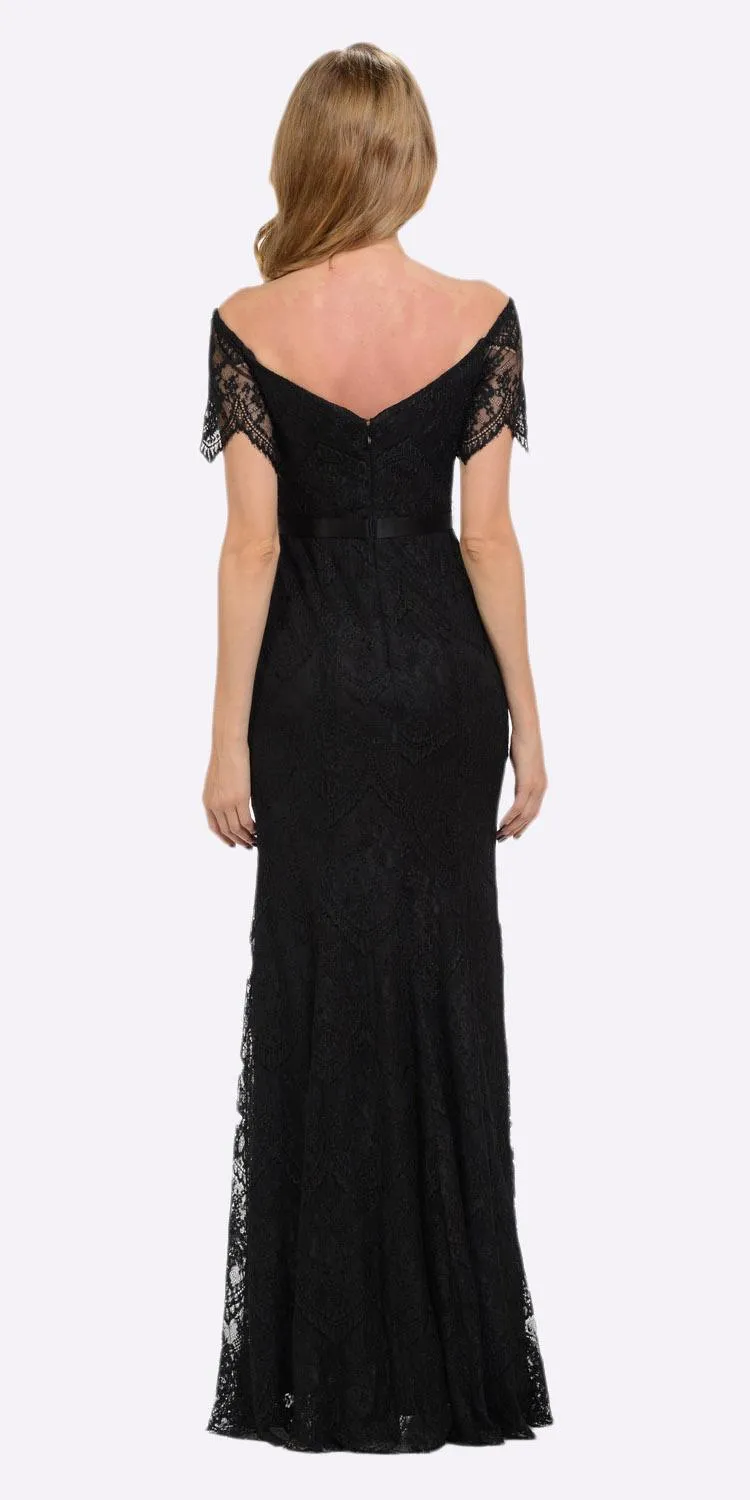 Poly USA 8030 Off Shoulder Lace Fit and Flare Gown
