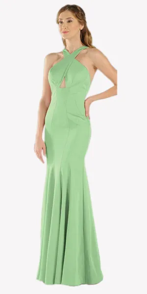 Poly USA 8058 Keyhole Bodice Fit and Flare Long Dress