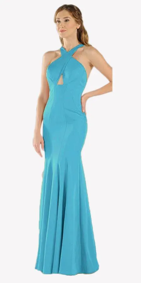 Poly USA 8058 Keyhole Bodice Fit and Flare Long Dress