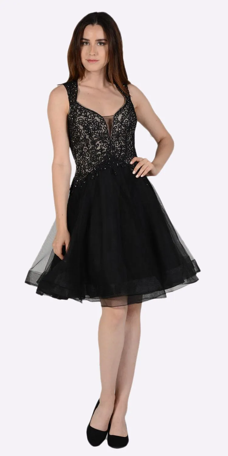 Poly USA 8072 Embroidered Top Knee Length Dress