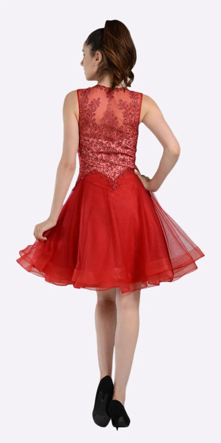 Poly USA 8072 Embroidered Top Knee Length Dress