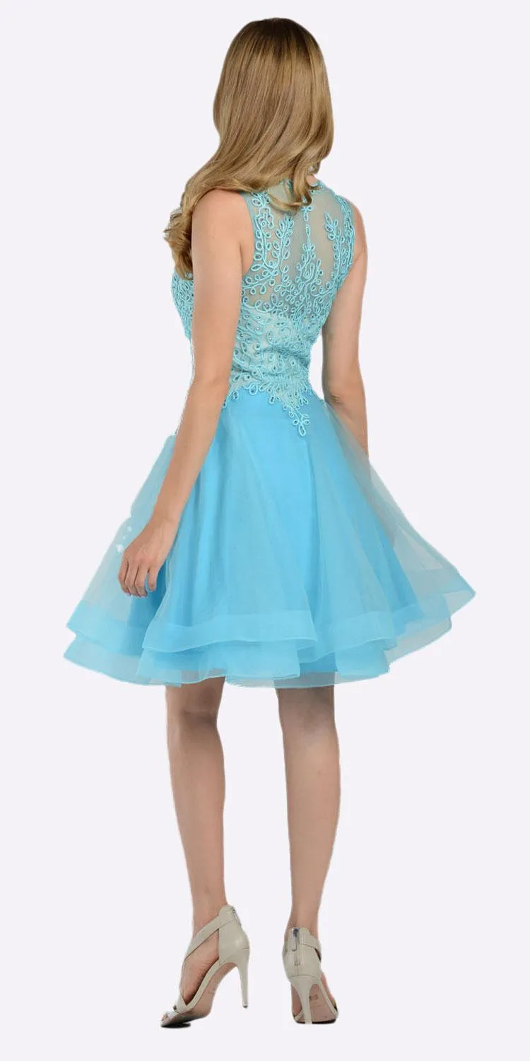 Poly USA 8072 Embroidered Top Knee Length Dress