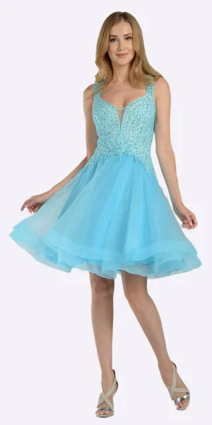 Poly USA 8072 Embroidered Top Knee Length Dress