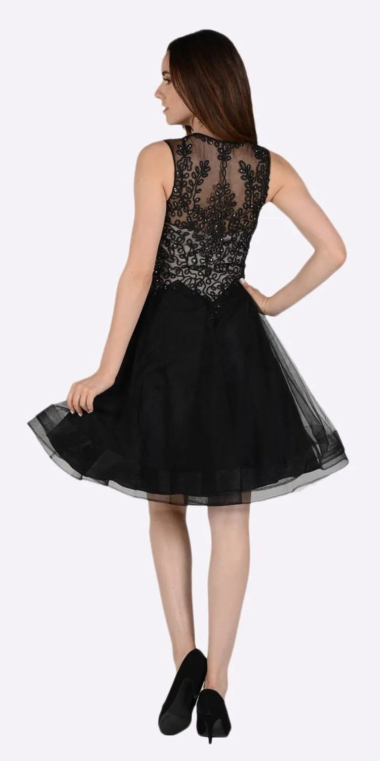 Poly USA 8072 Embroidered Top Knee Length Dress