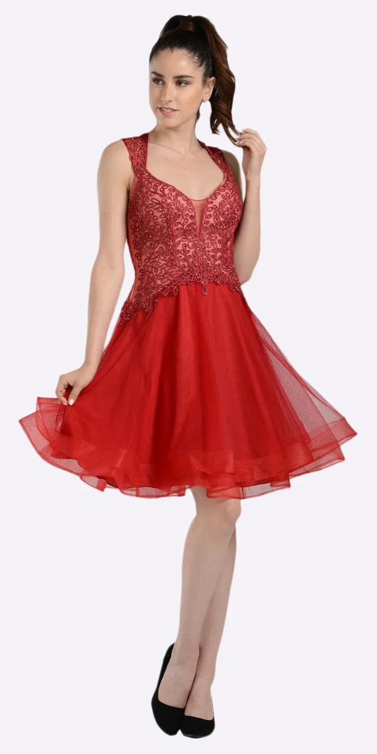 Poly USA 8072 Embroidered Top Knee Length Dress