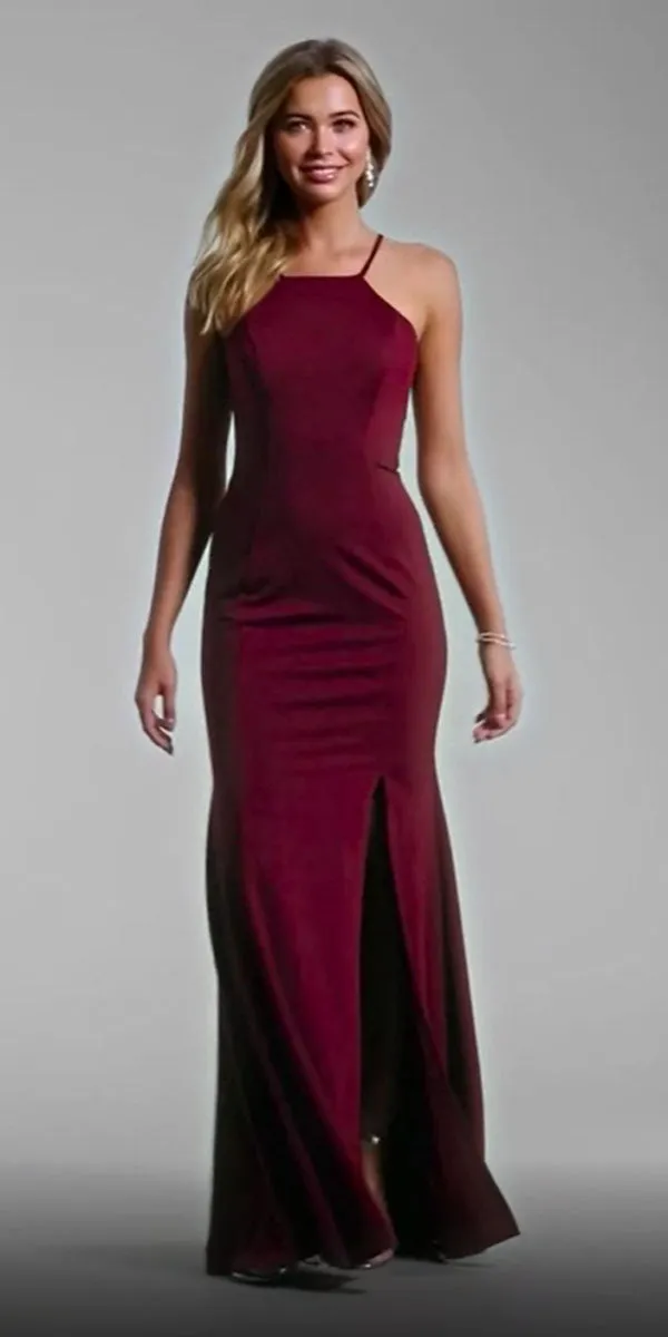Poly USA 8156 Halter Long Dress Cut-Out Back with Slit