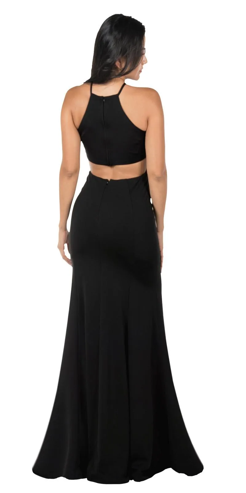 Poly USA 8156 Halter Long Dress Cut-Out Back with Slit