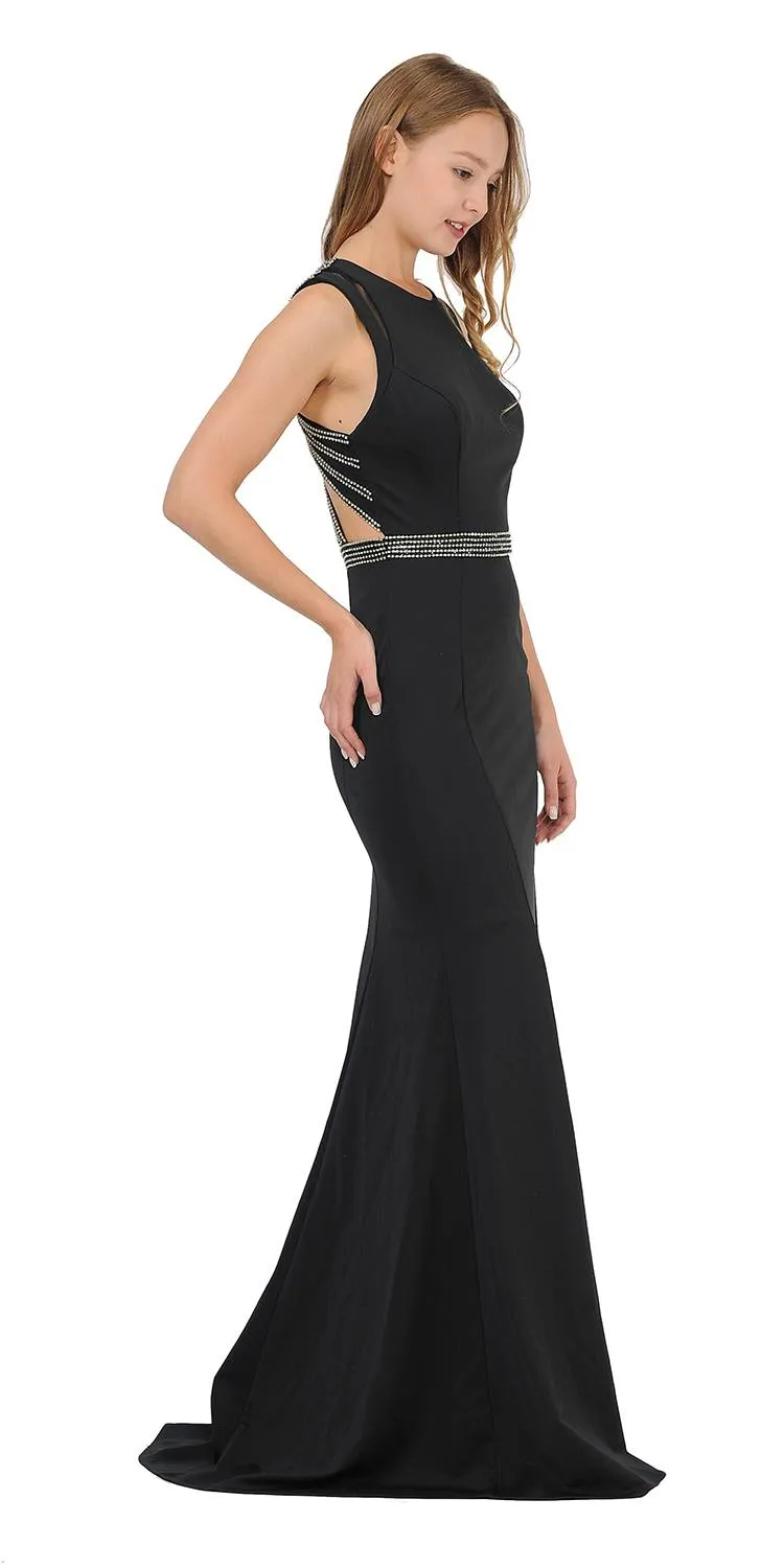 Poly USA 8230 Sleeveless Long Prom Dress Beaded Open Back