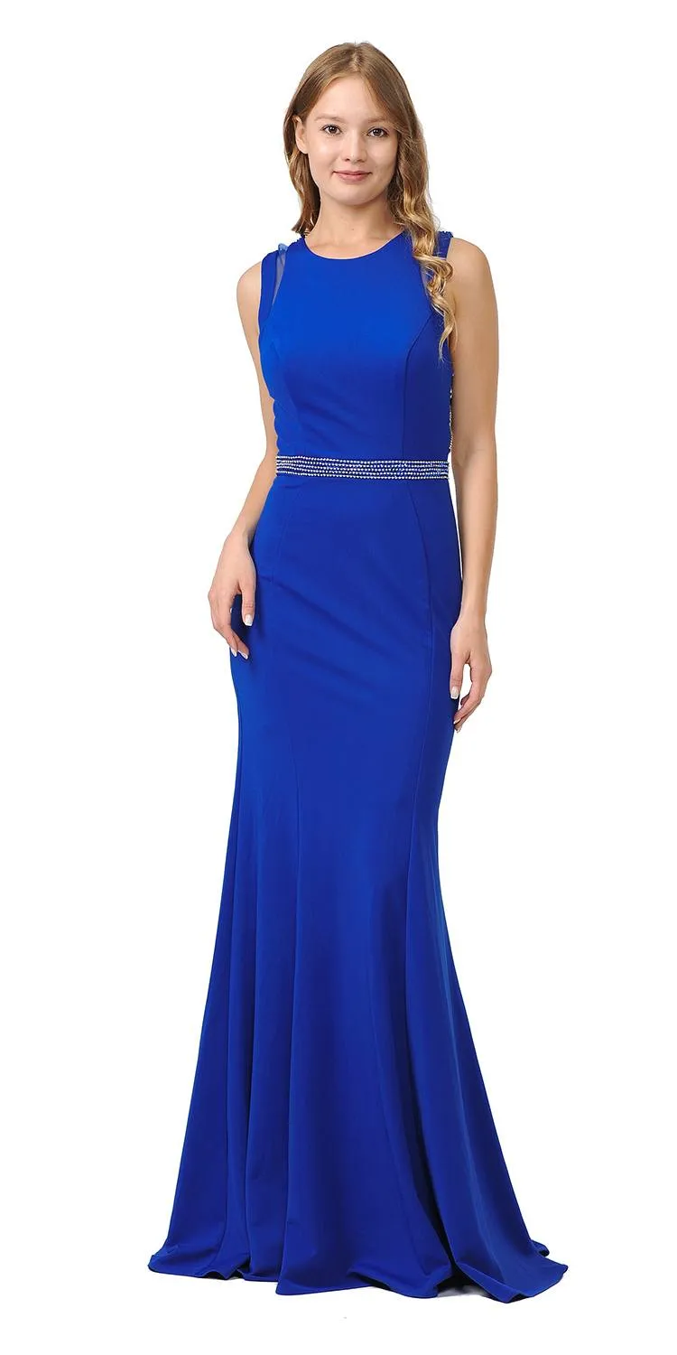 Poly USA 8230 Sleeveless Long Prom Dress Beaded Open Back