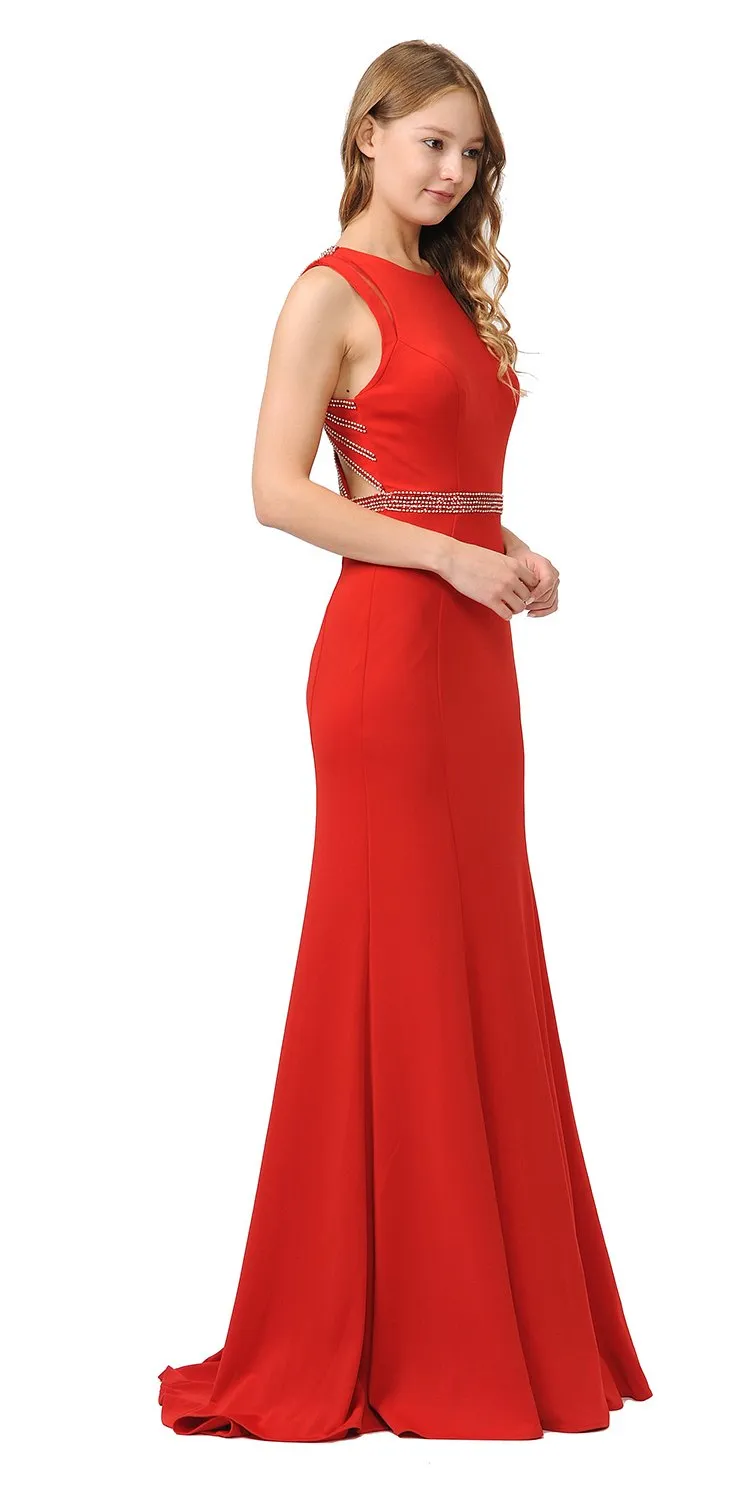 Poly USA 8230 Sleeveless Long Prom Dress Beaded Open Back