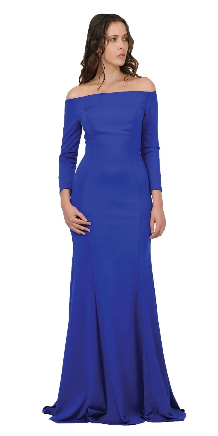Poly USA 8378 Off-Shoulder Long Dress with Long Sleeves