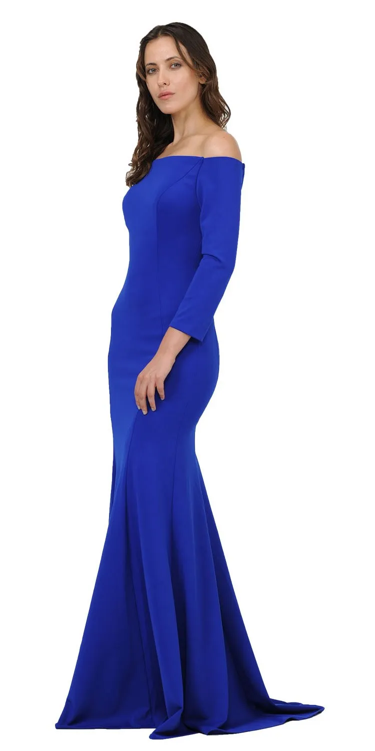 Poly USA 8378 Off-Shoulder Long Dress with Long Sleeves