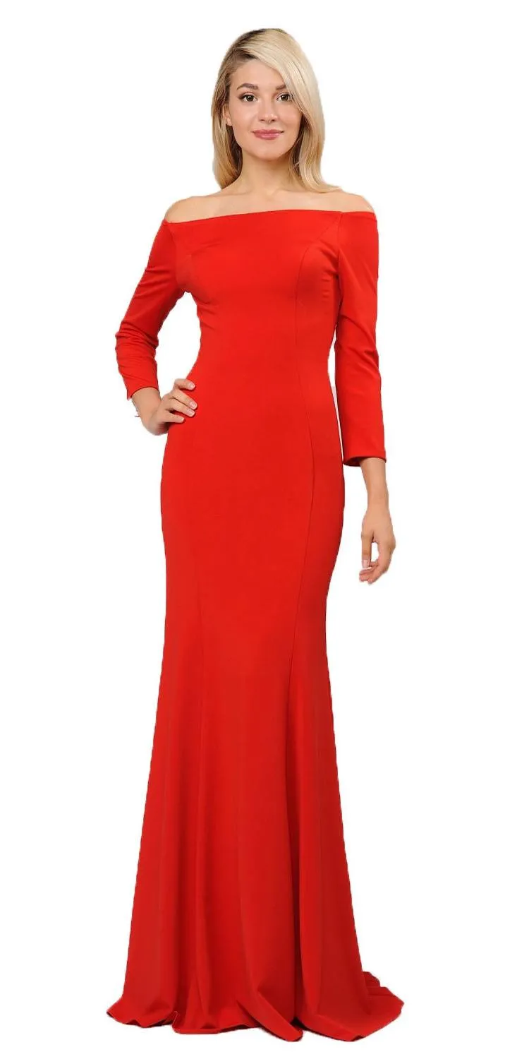 Poly USA 8378 Off-Shoulder Long Dress with Long Sleeves