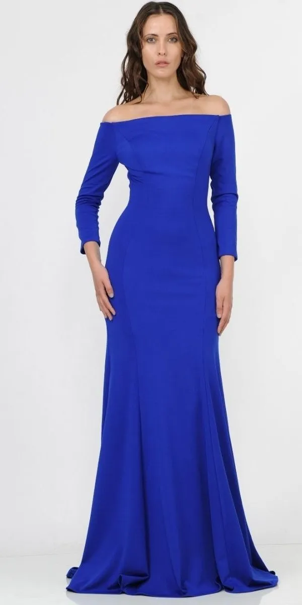 Poly USA 8378 Off-Shoulder Long Dress with Long Sleeves