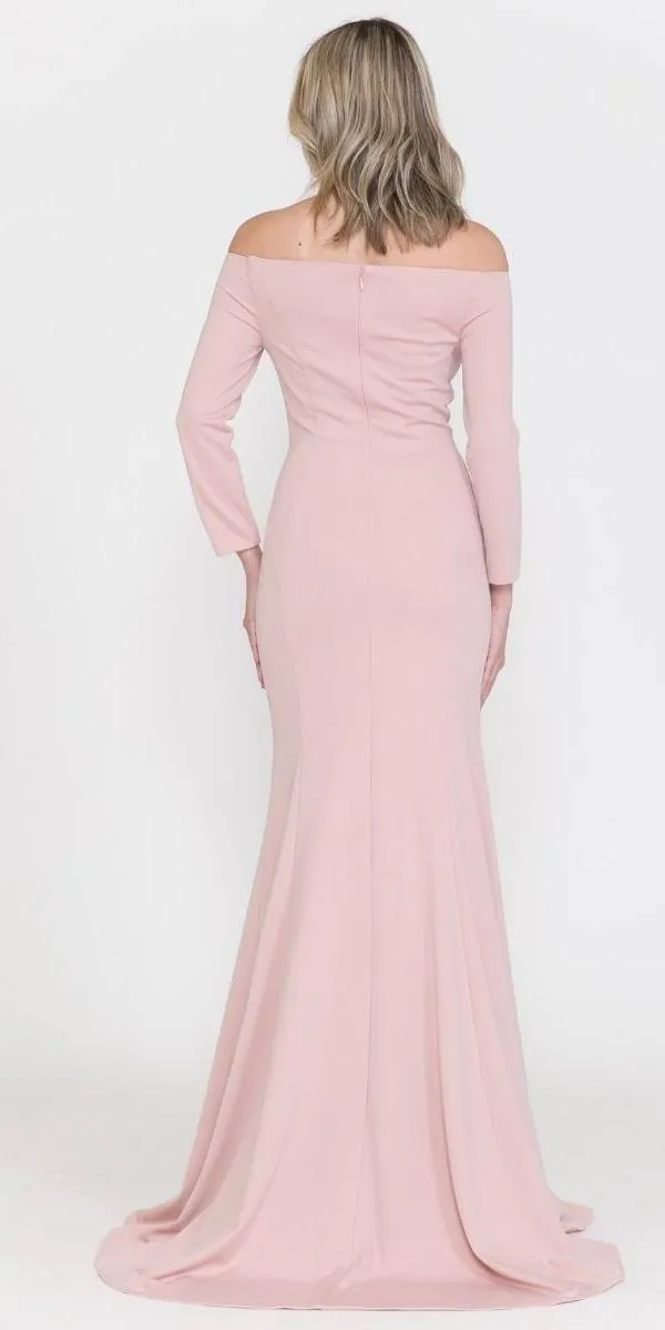 Poly USA 8378 Off-Shoulder Long Dress with Long Sleeves