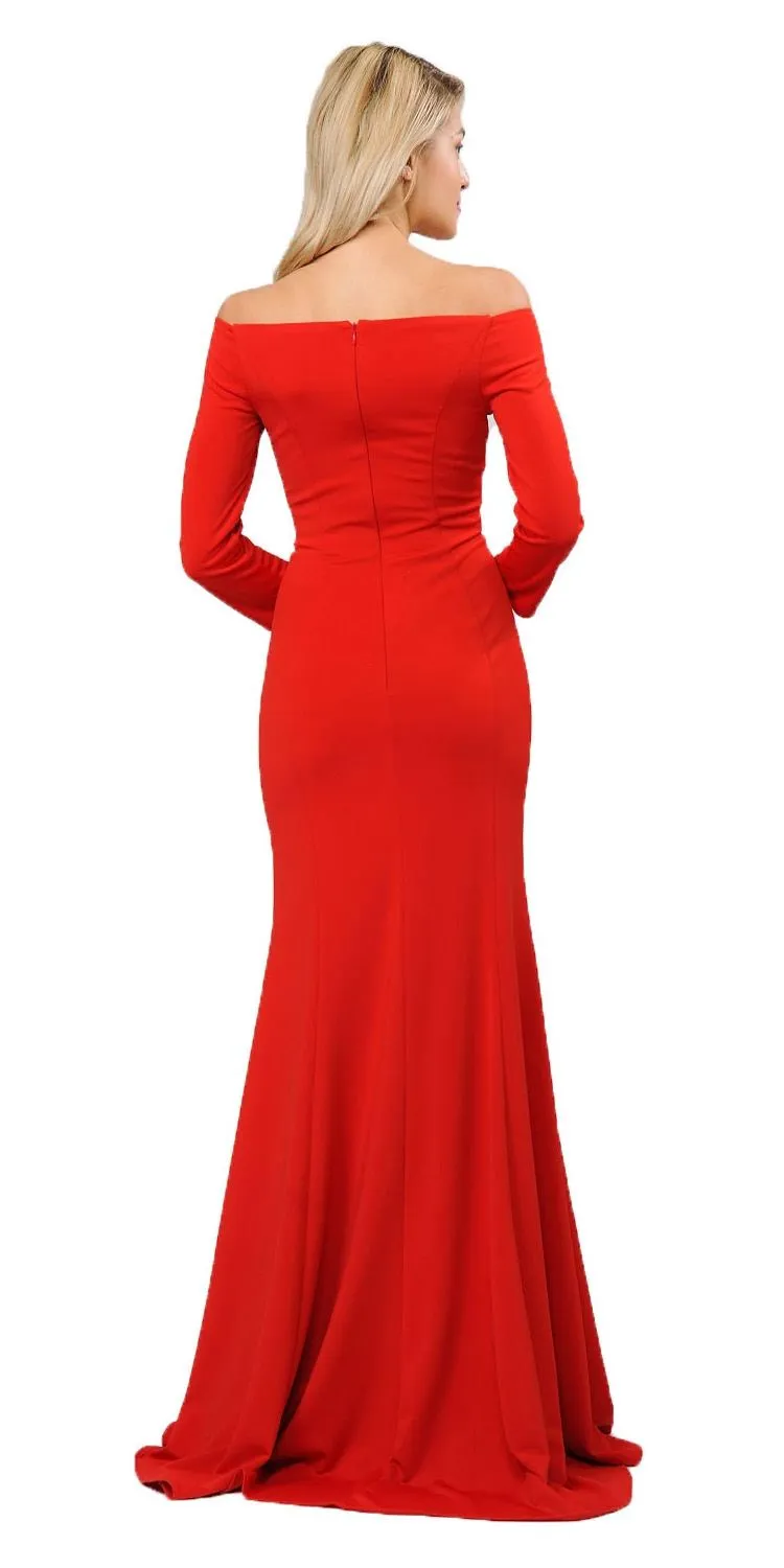 Poly USA 8378 Off-Shoulder Long Dress with Long Sleeves