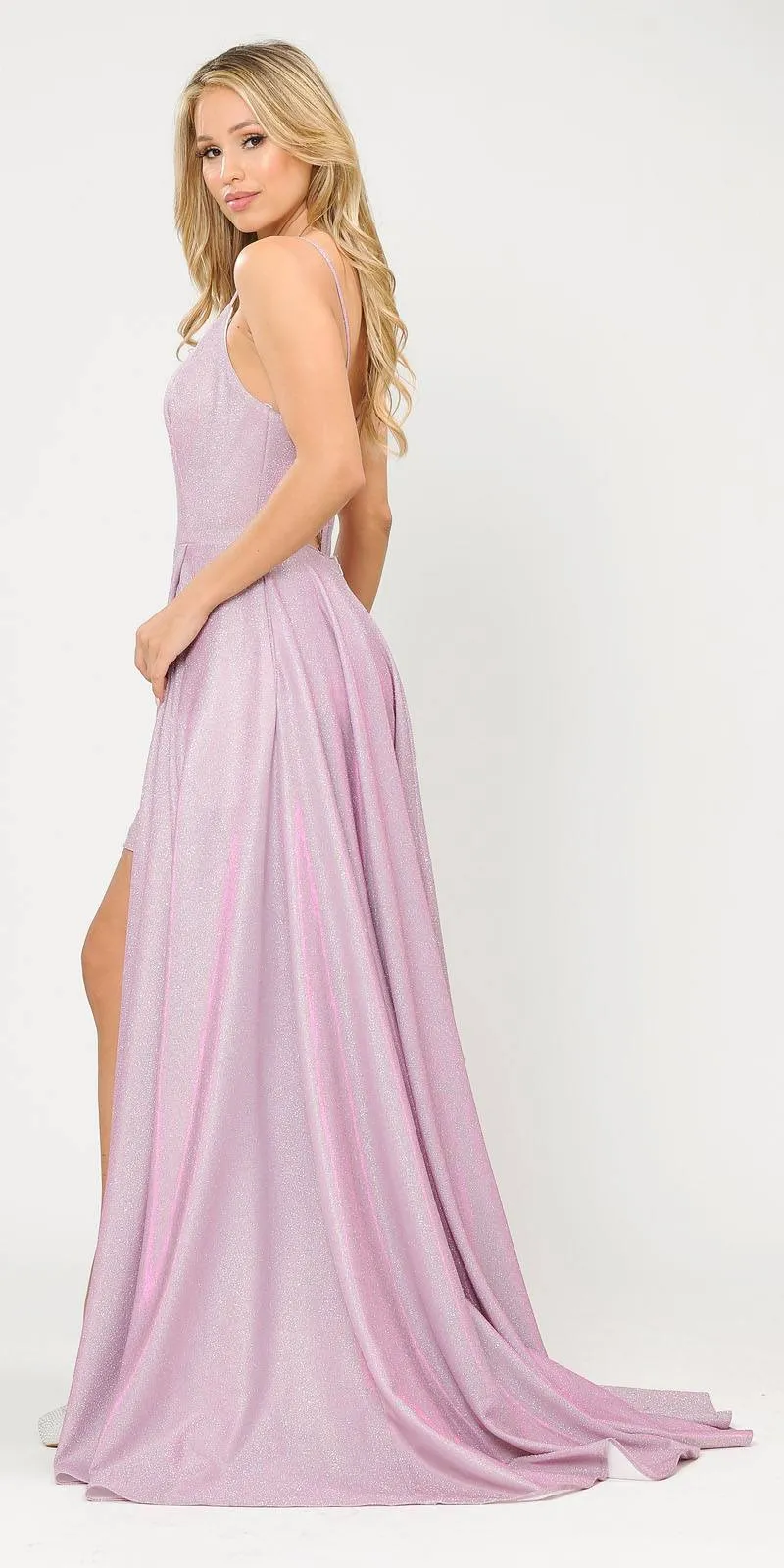 Poly USA 8700 Glitter Knit Lace-Up Back Romper Style Long Dress