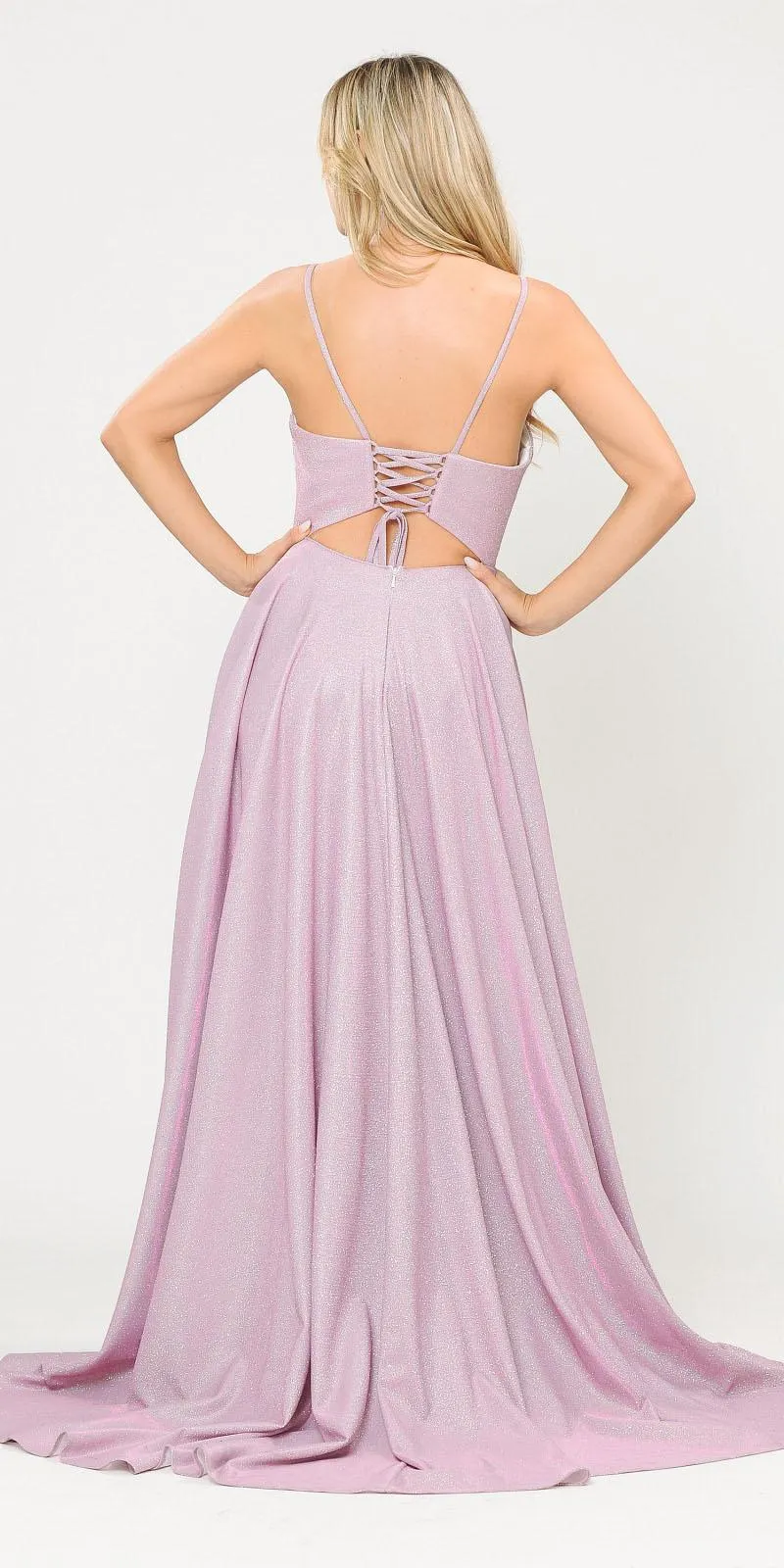 Poly USA 8700 Glitter Knit Lace-Up Back Romper Style Long Dress