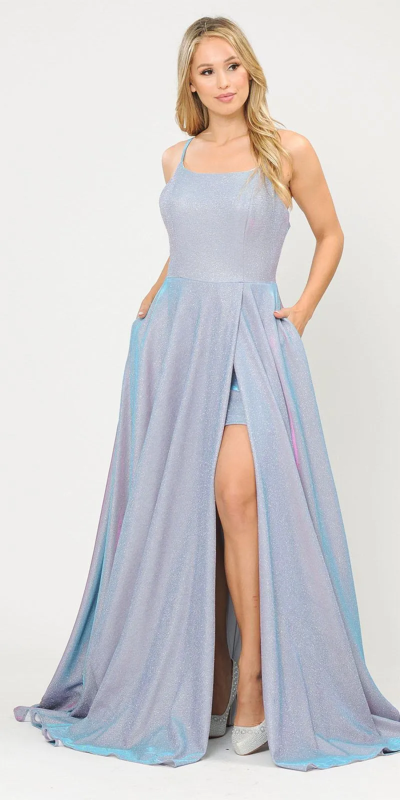 Poly USA 8700 Glitter Knit Lace-Up Back Romper Style Long Dress