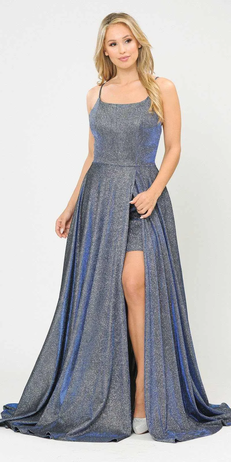 Poly USA 8700 Glitter Knit Lace-Up Back Romper Style Long Dress