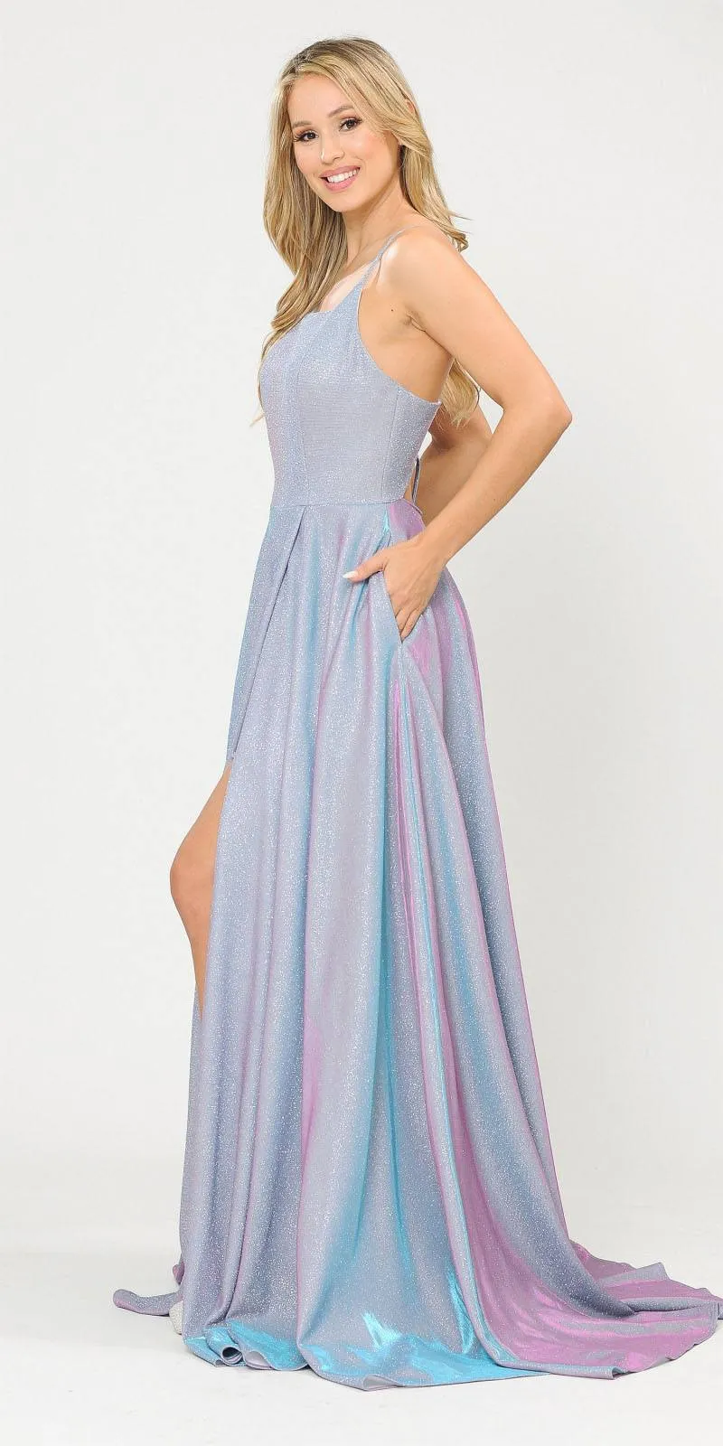 Poly USA 8700 Glitter Knit Lace-Up Back Romper Style Long Dress