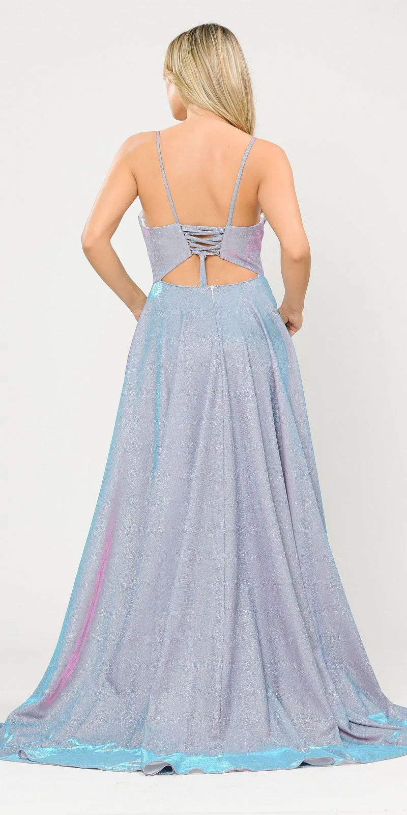 Poly USA 8700 Glitter Knit Lace-Up Back Romper Style Long Dress