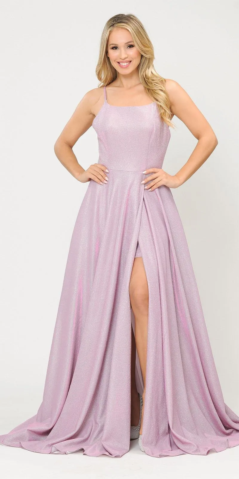 Poly USA 8700 Glitter Knit Lace-Up Back Romper Style Long Dress