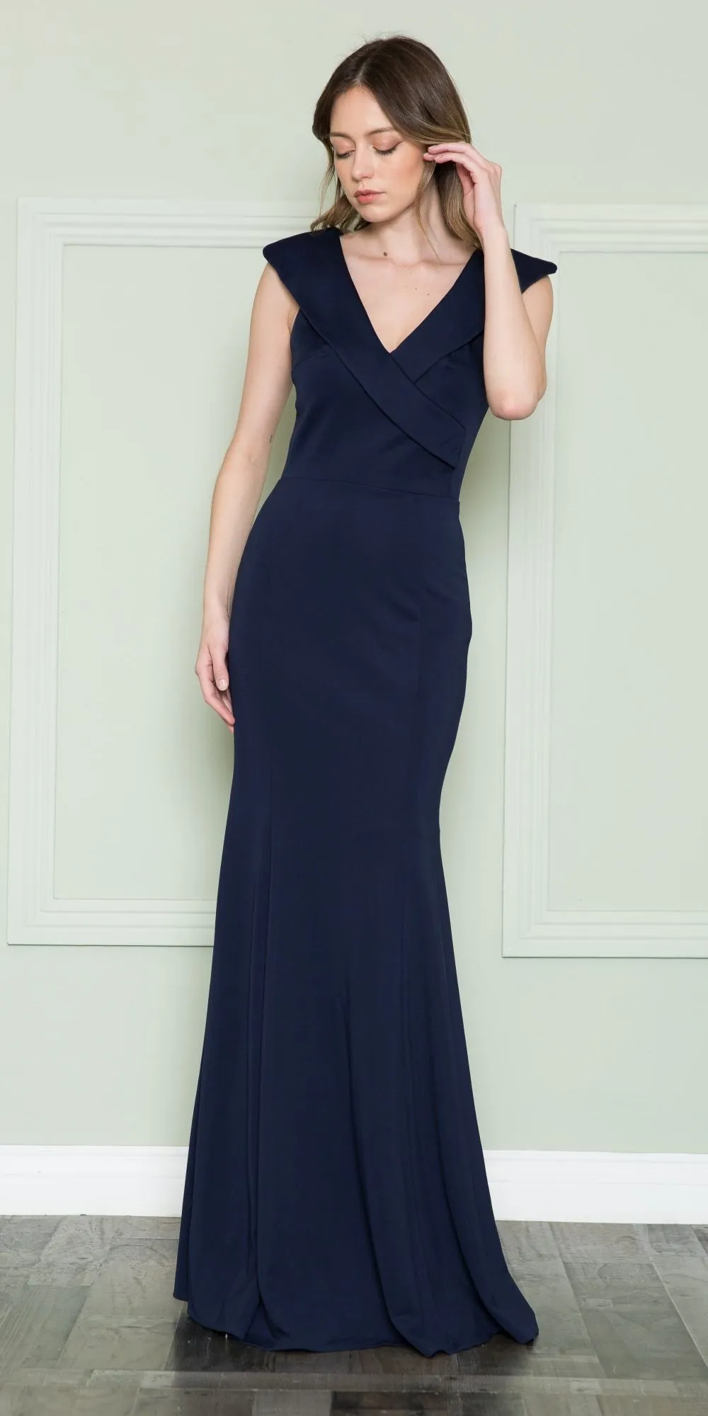 Poly USA 8726 Floor Length Formal Gown V-Neckline