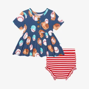 Posh Peanut Homer S/S Henley Peplum Top & Bloomer Set Medium Blue