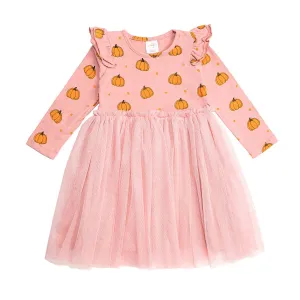 Pumpkin Blush Long Sleeve Tutu Dress - Kids Fall Dress