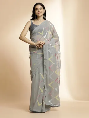 Pure Georgette Party Wear Sequin Work Grey Saree
