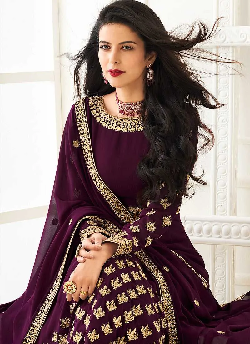 Purple Heavy Embroidered Gown Style Anarkali